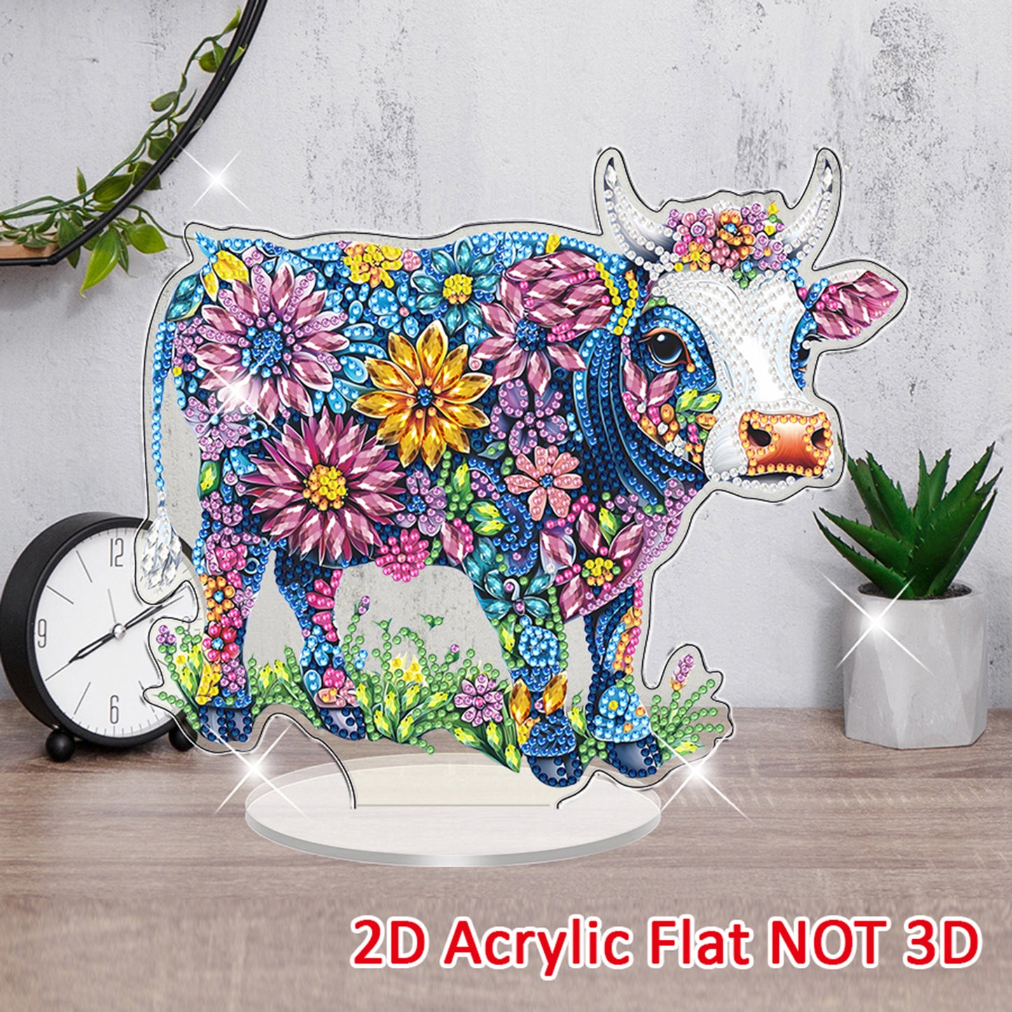 Cow DIY 2D Flat Acrylic Diamond Painting Tabletop Ornament for Home Decor Gift