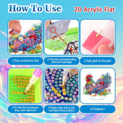 Chicken DIY 2D Flat Acrylic Diamond Painting Tabletop Ornament for Home Decor