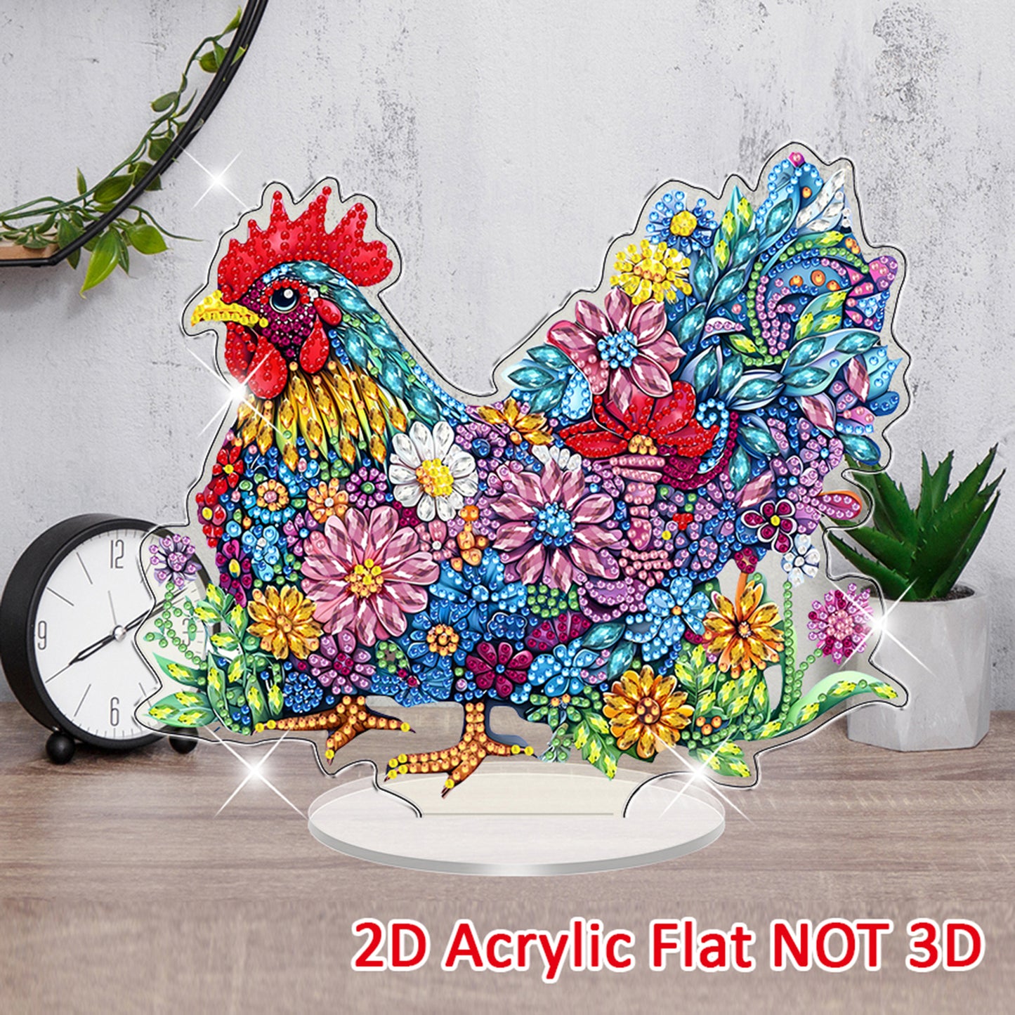 Chicken DIY 2D Flat Acrylic Diamond Painting Tabletop Ornament for Home Decor
