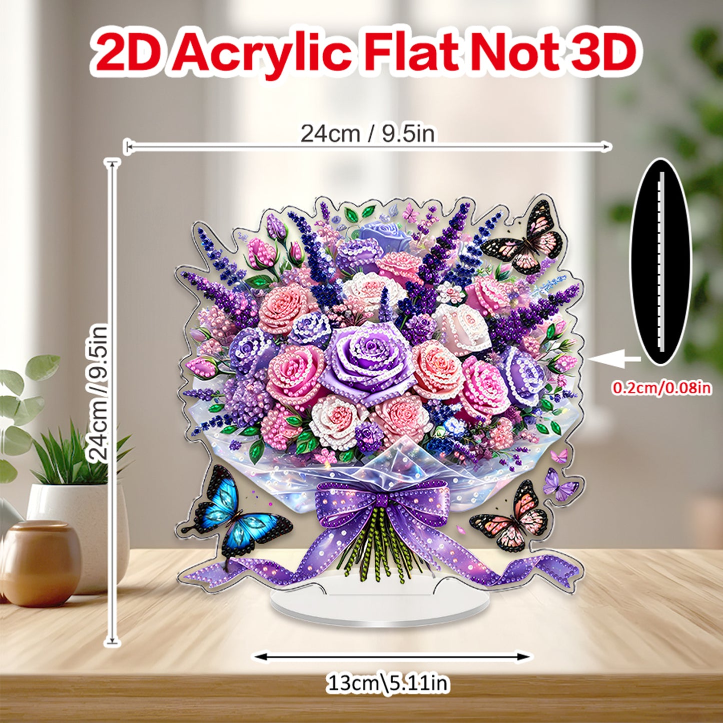Purple Bouquet DIY 2D Flat Acrylic Diamond Painting Tabletop Ornament Decor Kit