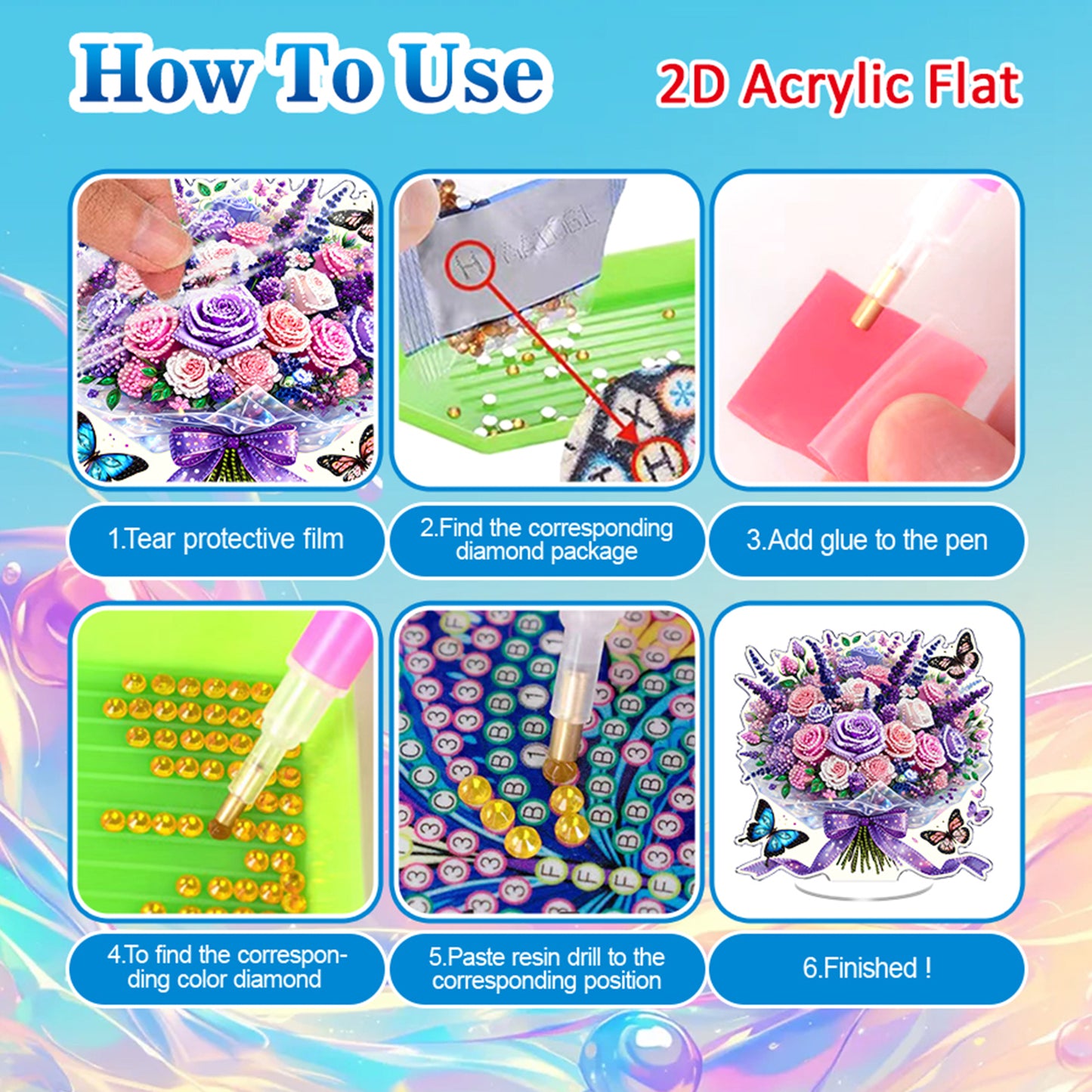 Purple Bouquet DIY 2D Flat Acrylic Diamond Painting Tabletop Ornament Decor Kit