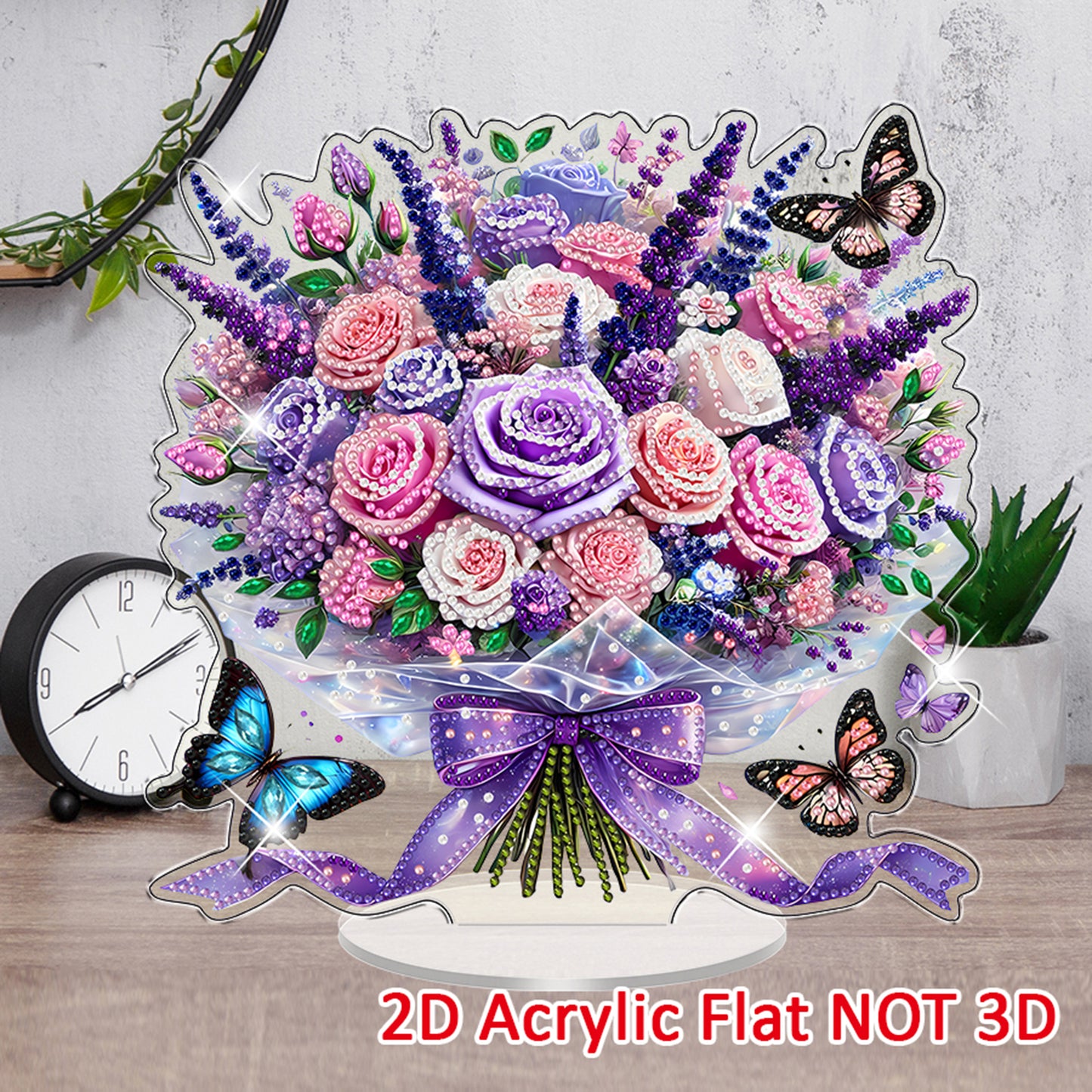 Purple Bouquet DIY 2D Flat Acrylic Diamond Painting Tabletop Ornament Decor Kit
