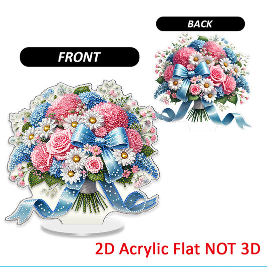 Blue Pink Flower DIY 2D Flat Acrylic Diamond Painting Home Tabletop Ornament Kit