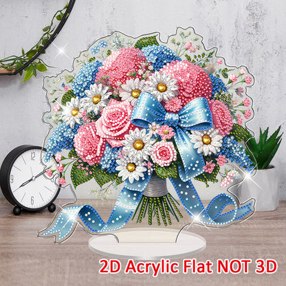 Blue Pink Flower DIY 2D Flat Acrylic Diamond Painting Home Tabletop Ornament Kit