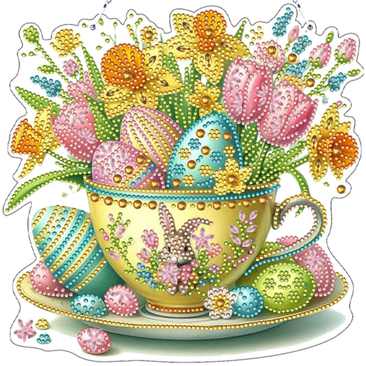 Easter Eggs 2D Flat Acrylic DIY Diamond Painting Pendant Kits Home Wall Decor