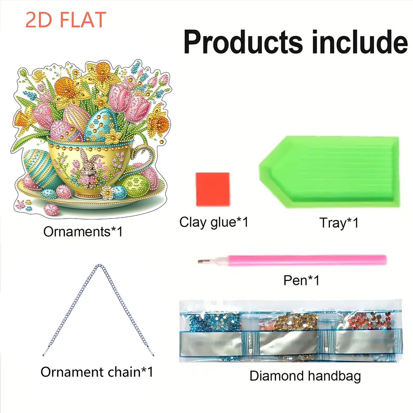 Easter Eggs 2D Flat Acrylic DIY Diamond Painting Pendant Kits Home Wall Decor