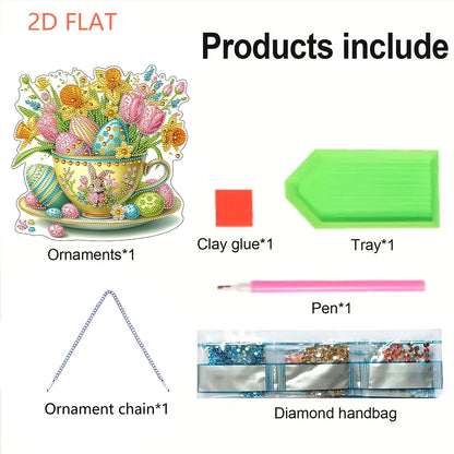Easter Eggs 2D Flat Acrylic DIY Diamond Painting Pendant Kits Home Wall Decor