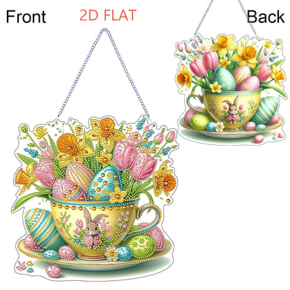 Easter Eggs 2D Flat Acrylic DIY Diamond Painting Pendant Kits Home Wall Decor