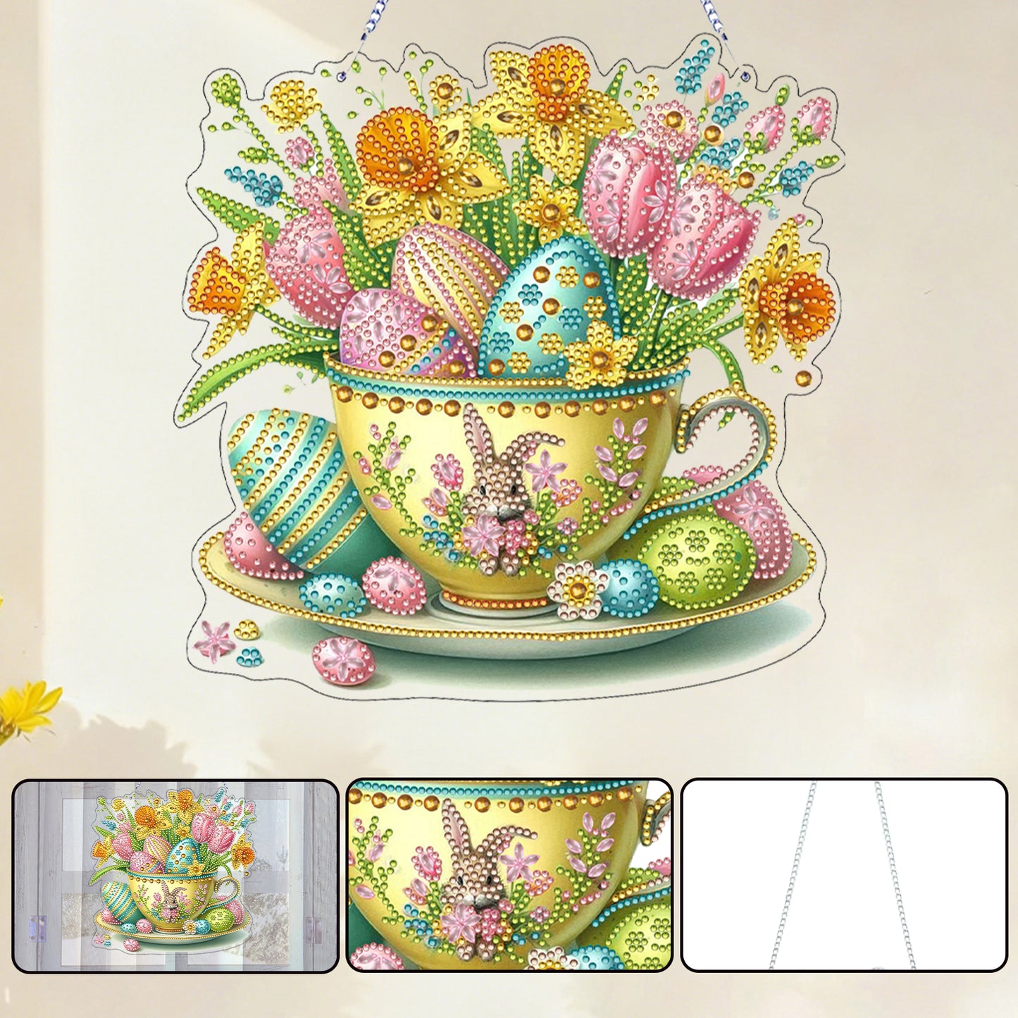 Easter Eggs 2D Flat Acrylic DIY Diamond Painting Pendant Kits Home Wall Decor