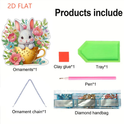 Easter Bunny 2D Flat Acrylic DIY Diamond Painting Pendant Kits Home Wall Decor