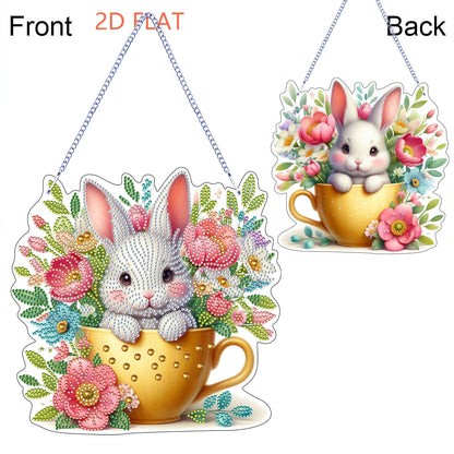 Easter Bunny 2D Flat Acrylic DIY Diamond Painting Pendant Kits Home Wall Decor