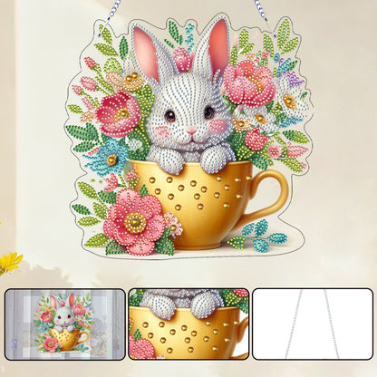 Easter Bunny 2D Flat Acrylic DIY Diamond Painting Pendant Kits Home Wall Decor