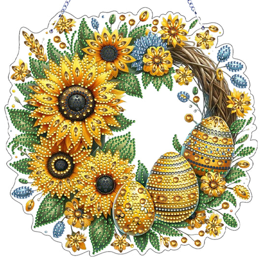 Sunflower Eggs 2D Flat Acrylic DIY Diamond Painting Pendant Kits Home Wall Decor