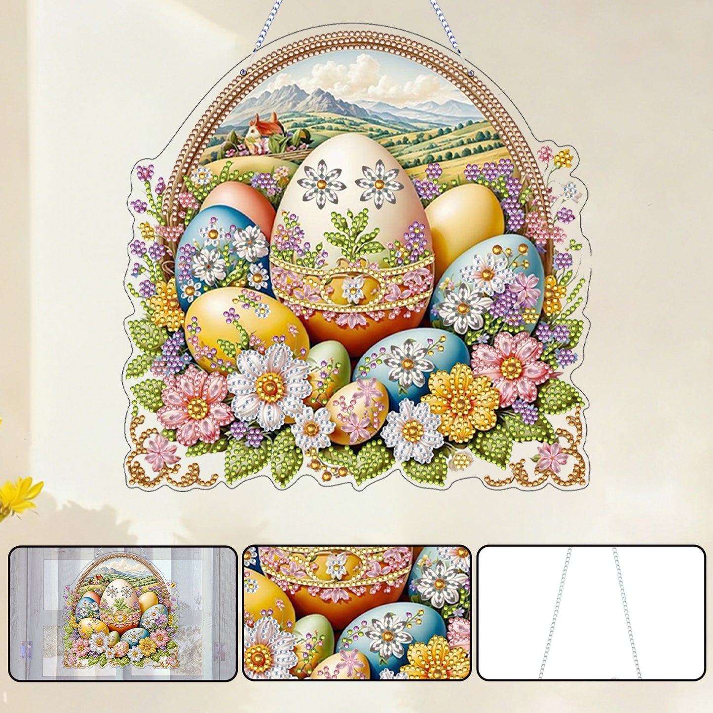 Flower Eggs 2D Flat Acrylic DIY Diamond Painting Pendant Kits Home Wall Decor