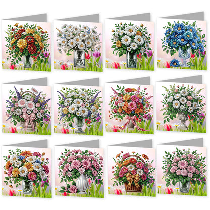 12 Packs Vase DIY Diamond Painting Greeting Card Kit for Adults Holiday Gifts