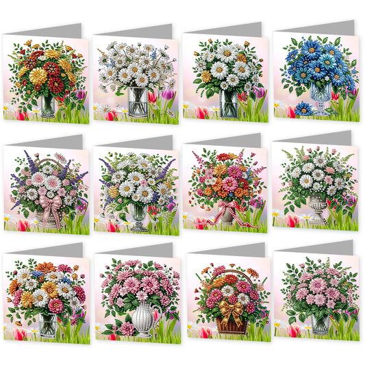 12 Packs Vase DIY Diamond Painting Greeting Card Kit for Adults Holiday Gifts