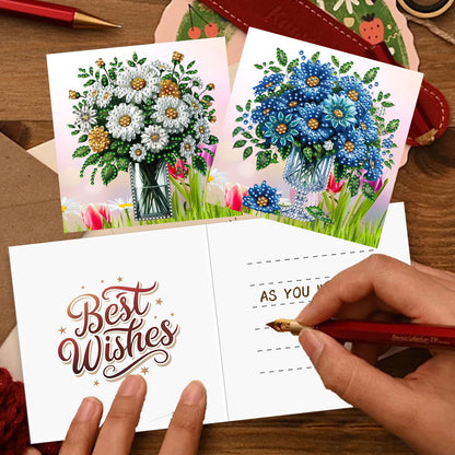 12 Packs Vase DIY Diamond Painting Greeting Card Kit for Adults Holiday Gifts
