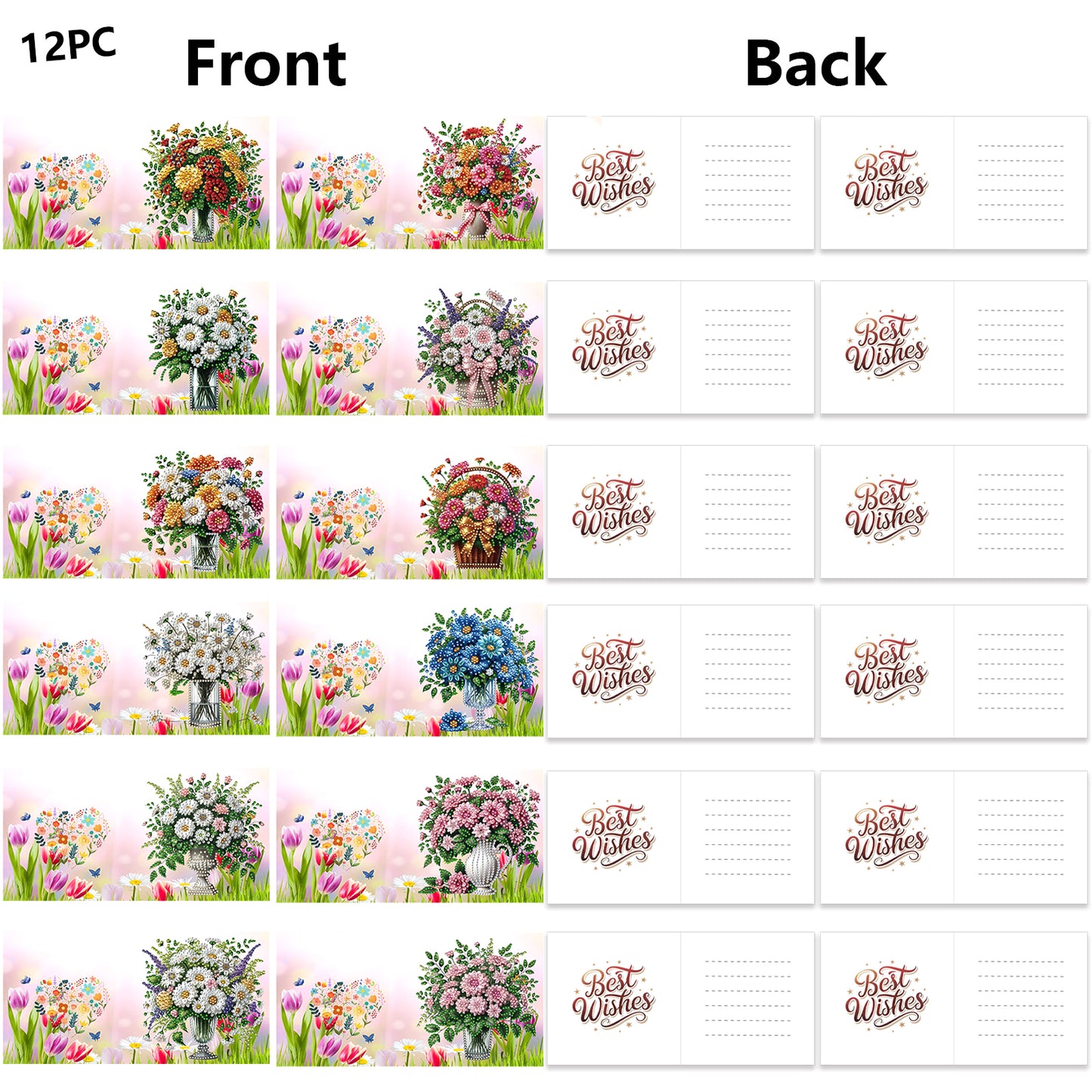 12 Packs Vase DIY Diamond Painting Greeting Card Kit for Adults Holiday Gifts