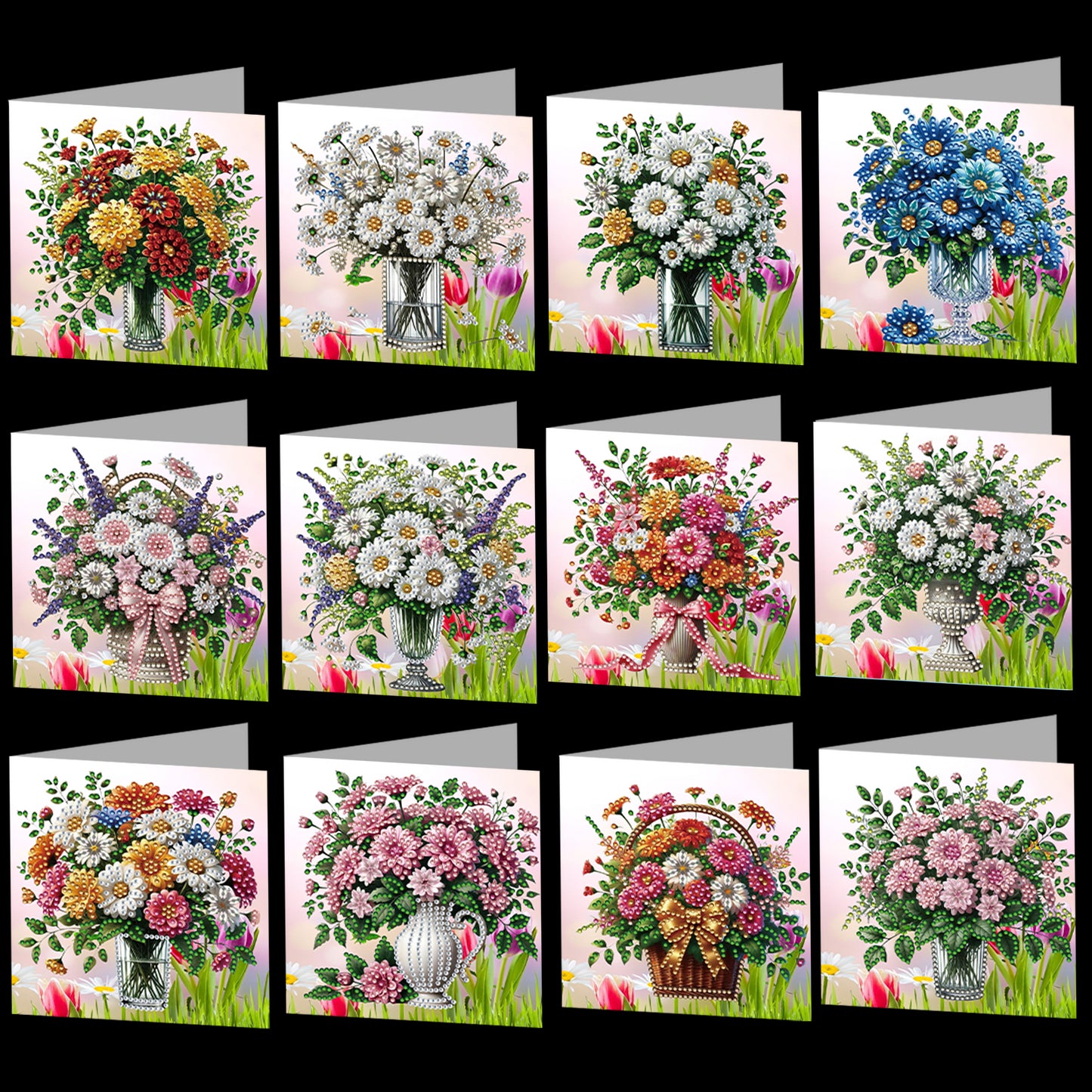 12 Packs Vase DIY Diamond Painting Greeting Card Kit for Adults Holiday Gifts