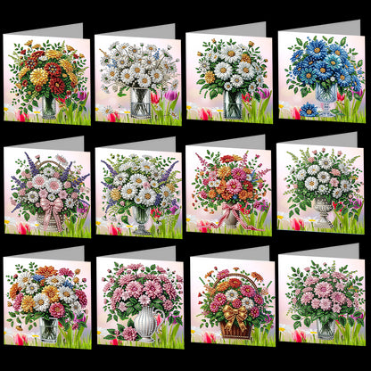12 Packs Vase DIY Diamond Painting Greeting Card Kit for Adults Holiday Gifts