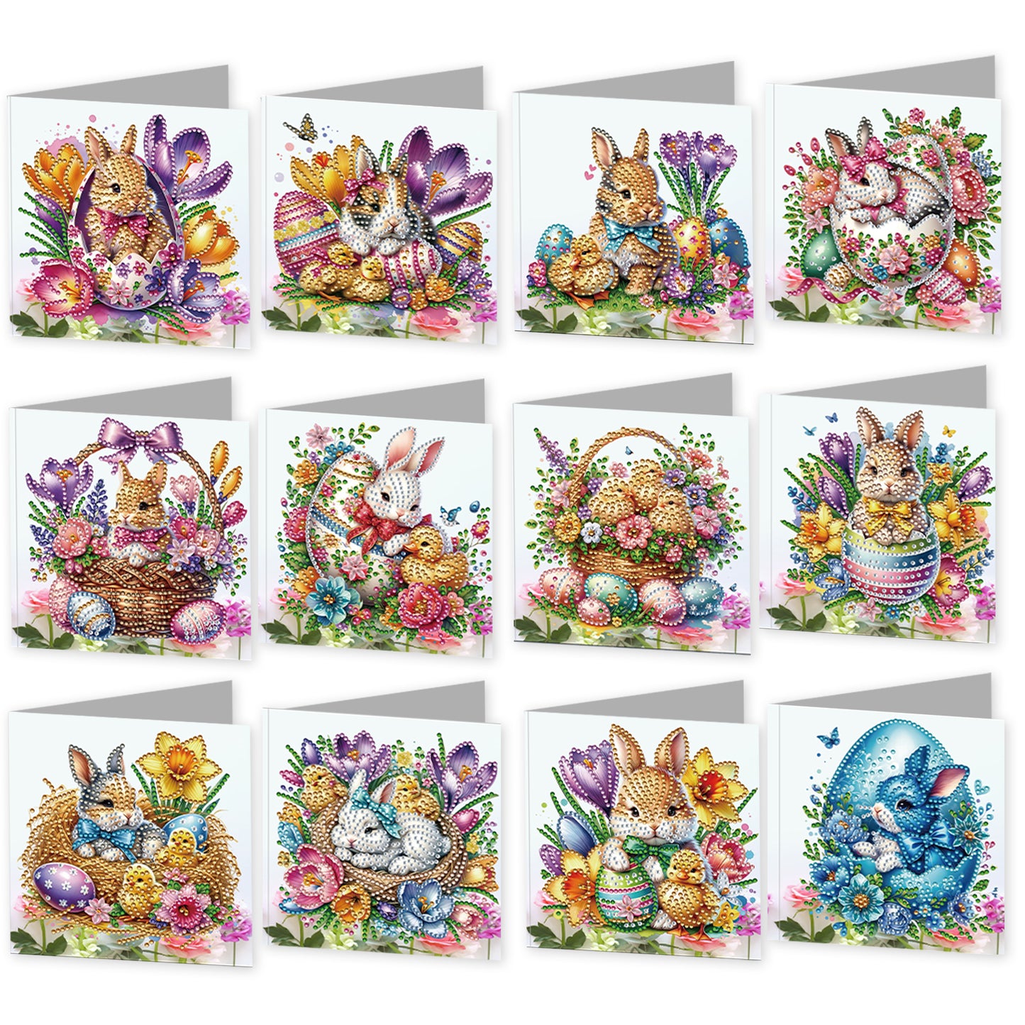 12 Packs Easter Egg Bunny DIY Diamond Painting Greeting Card Kit for Adults Gift