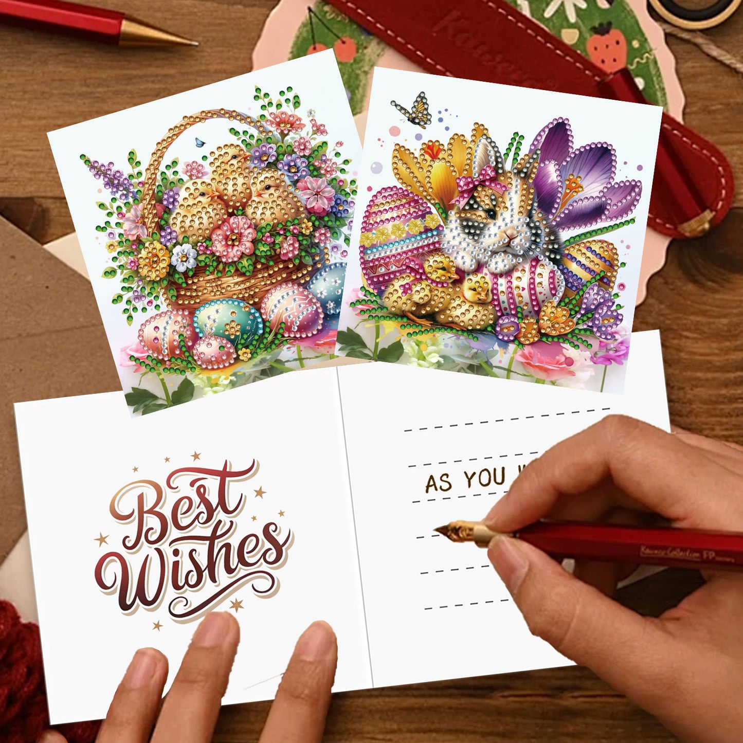 12 Packs Easter Egg Bunny DIY Diamond Painting Greeting Card Kit for Adults Gift