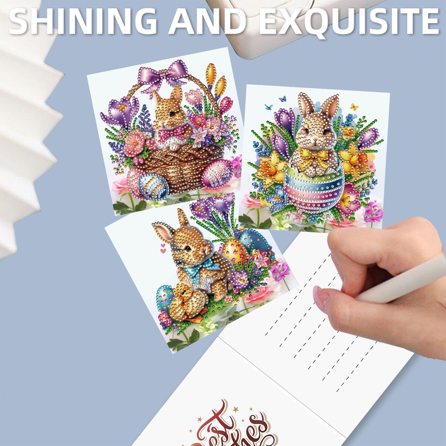 12 Packs Easter Egg Bunny DIY Diamond Painting Greeting Card Kit for Adults Gift