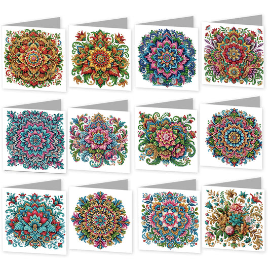 12 Packs Mandala DIY Diamond Painting Greeting Card Kit for Adults Gifts
