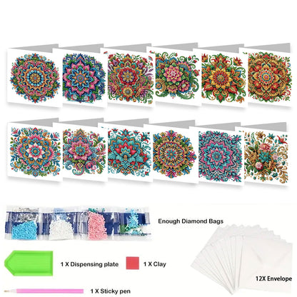 12 Packs Mandala DIY Diamond Painting Greeting Card Kit for Adults Gifts