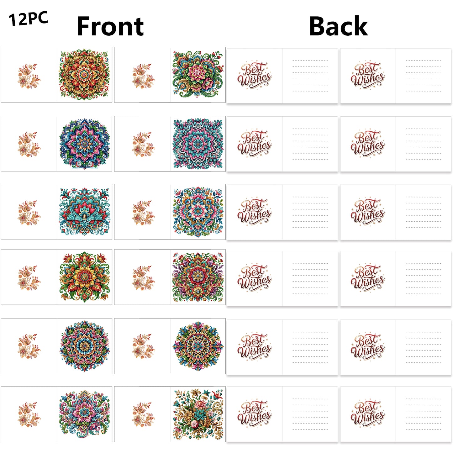12 Packs Mandala DIY Diamond Painting Greeting Card Kit for Adults Gifts