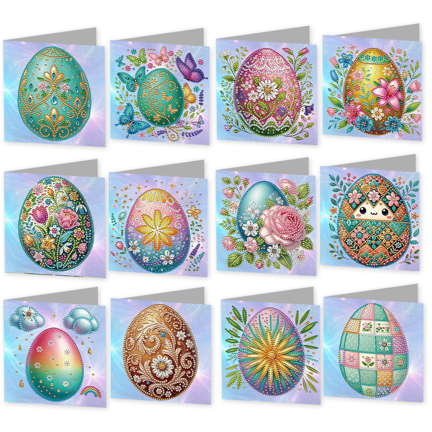 12 Packs Easter Egg DIY Diamond Painting Greeting Card Kit for Adults Gifts