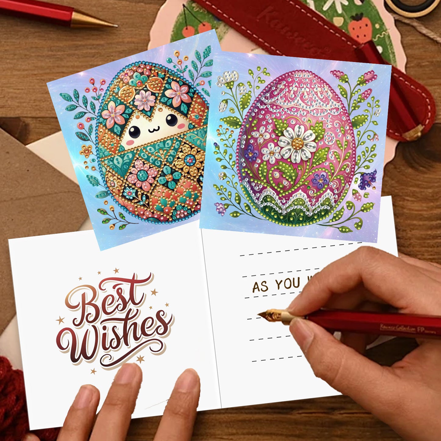 12 Packs Easter Egg DIY Diamond Painting Greeting Card Kit for Adults Gifts