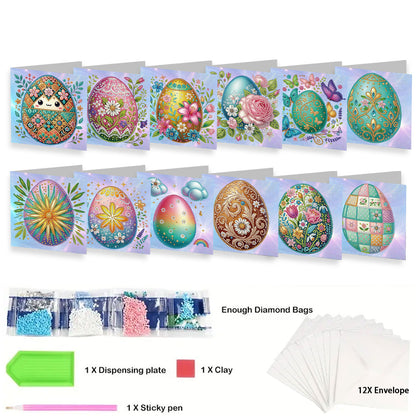 12 Packs Easter Egg DIY Diamond Painting Greeting Card Kit for Adults Gifts