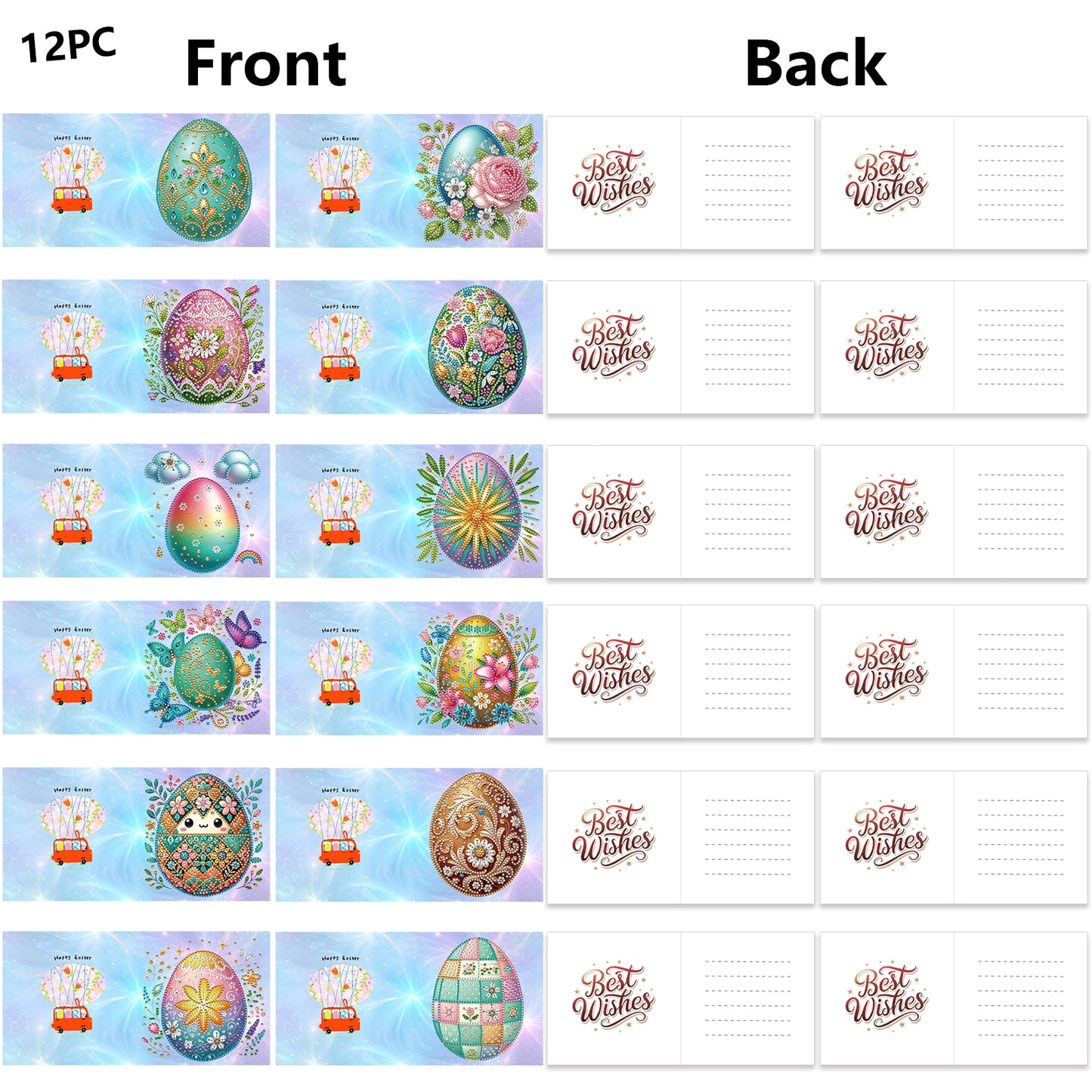 12 Packs Easter Egg DIY Diamond Painting Greeting Card Kit for Adults Gifts