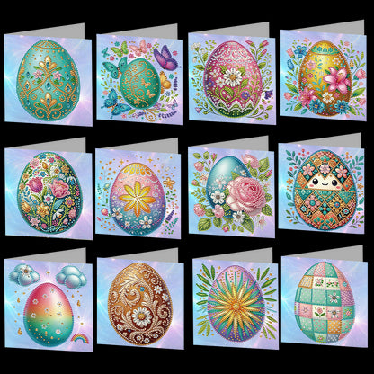 12 Packs Easter Egg DIY Diamond Painting Greeting Card Kit for Adults Gifts