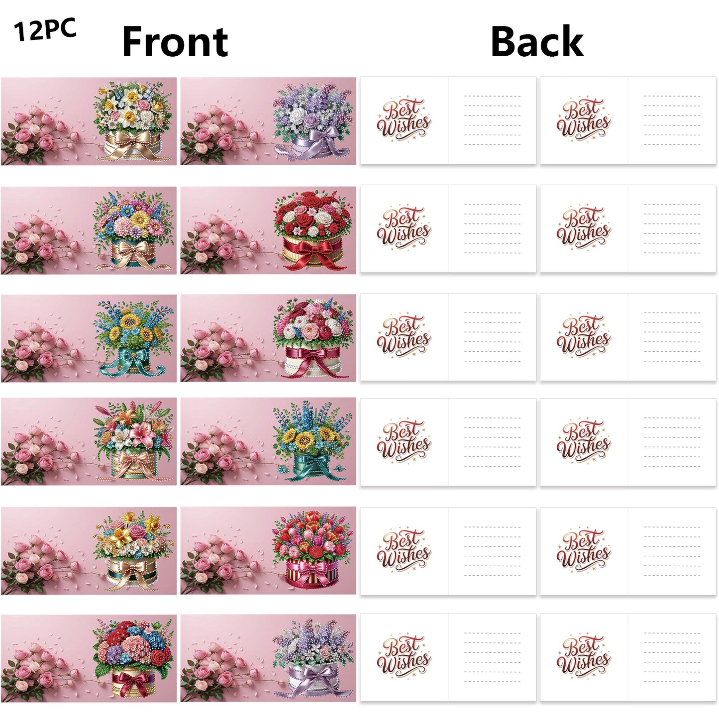 12 Packs Flower Gift DIY Diamond Painting Greeting Card Kit for Adults Gifts