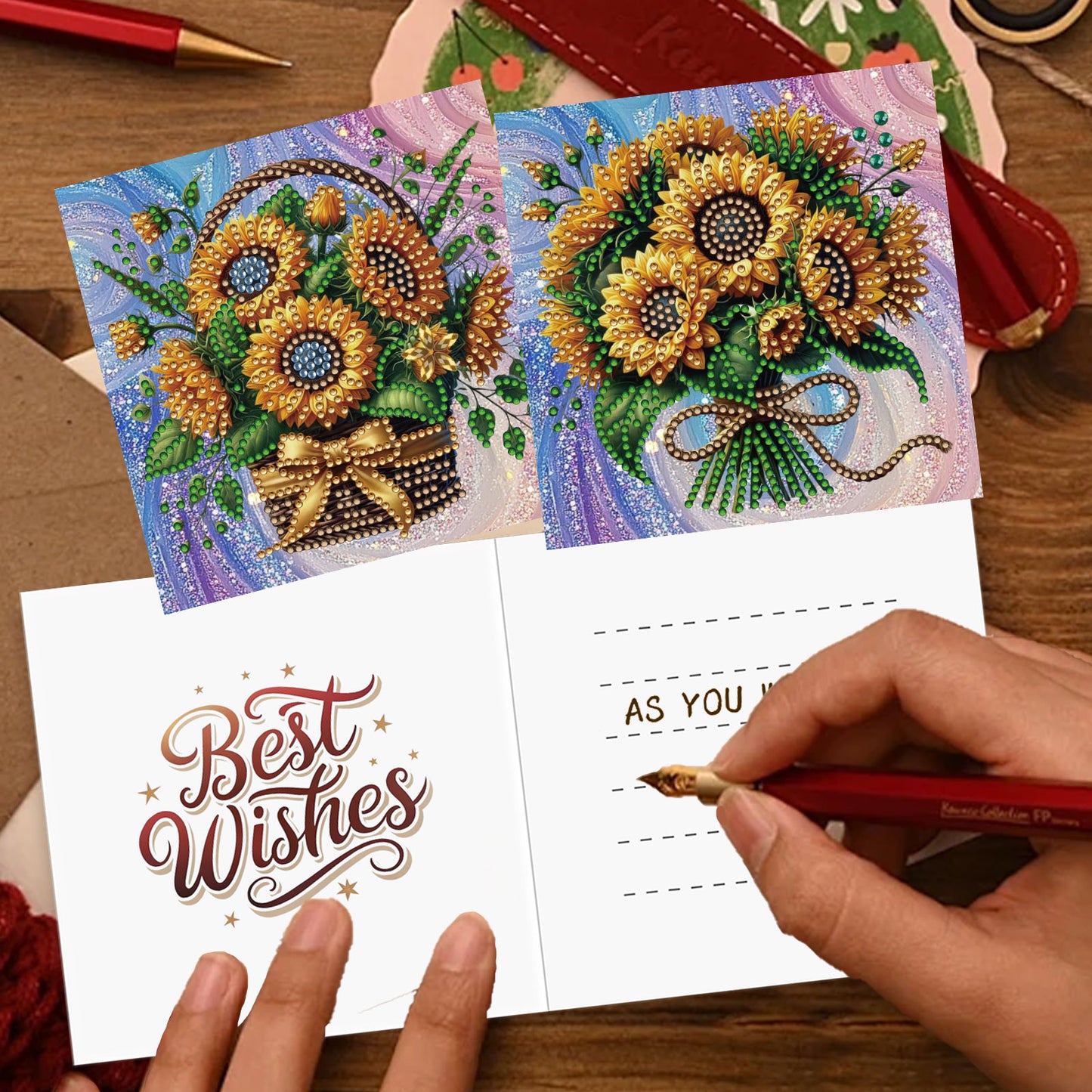 12 Packs Sunflower DIY Diamond Painting Greeting Card Kit for Adults Gifts