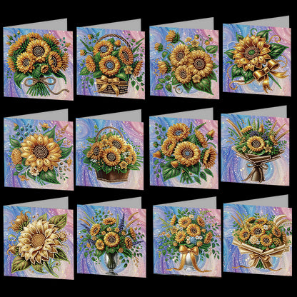 12 Packs Sunflower DIY Diamond Painting Greeting Card Kit for Adults Gifts