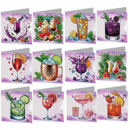 12 Packs Fruit Juice DIY Diamond Painting Greeting Card Kit for Adults Gifts