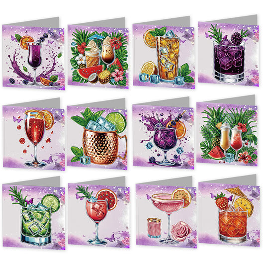 12 Packs Fruit Juice DIY Diamond Painting Greeting Card Kit for Adults Gifts