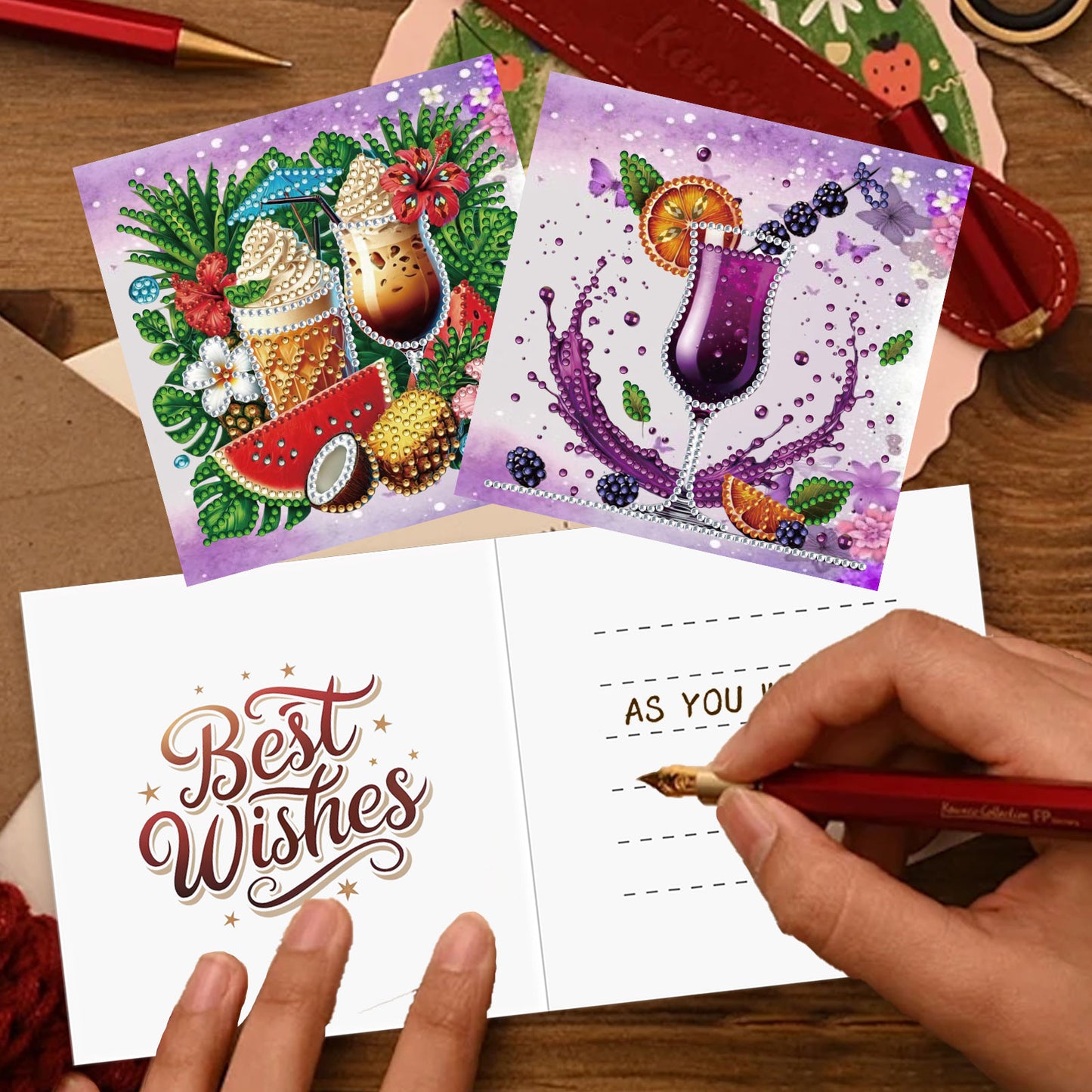 12 Packs Fruit Juice DIY Diamond Painting Greeting Card Kit for Adults Gifts