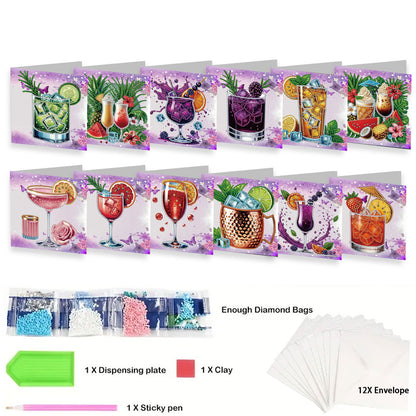 12 Packs Fruit Juice DIY Diamond Painting Greeting Card Kit for Adults Gifts