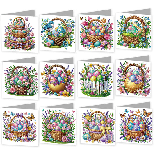 12 Packs Easter Egg Basket DIY Diamond Painting Greeting Card Kit for Adults