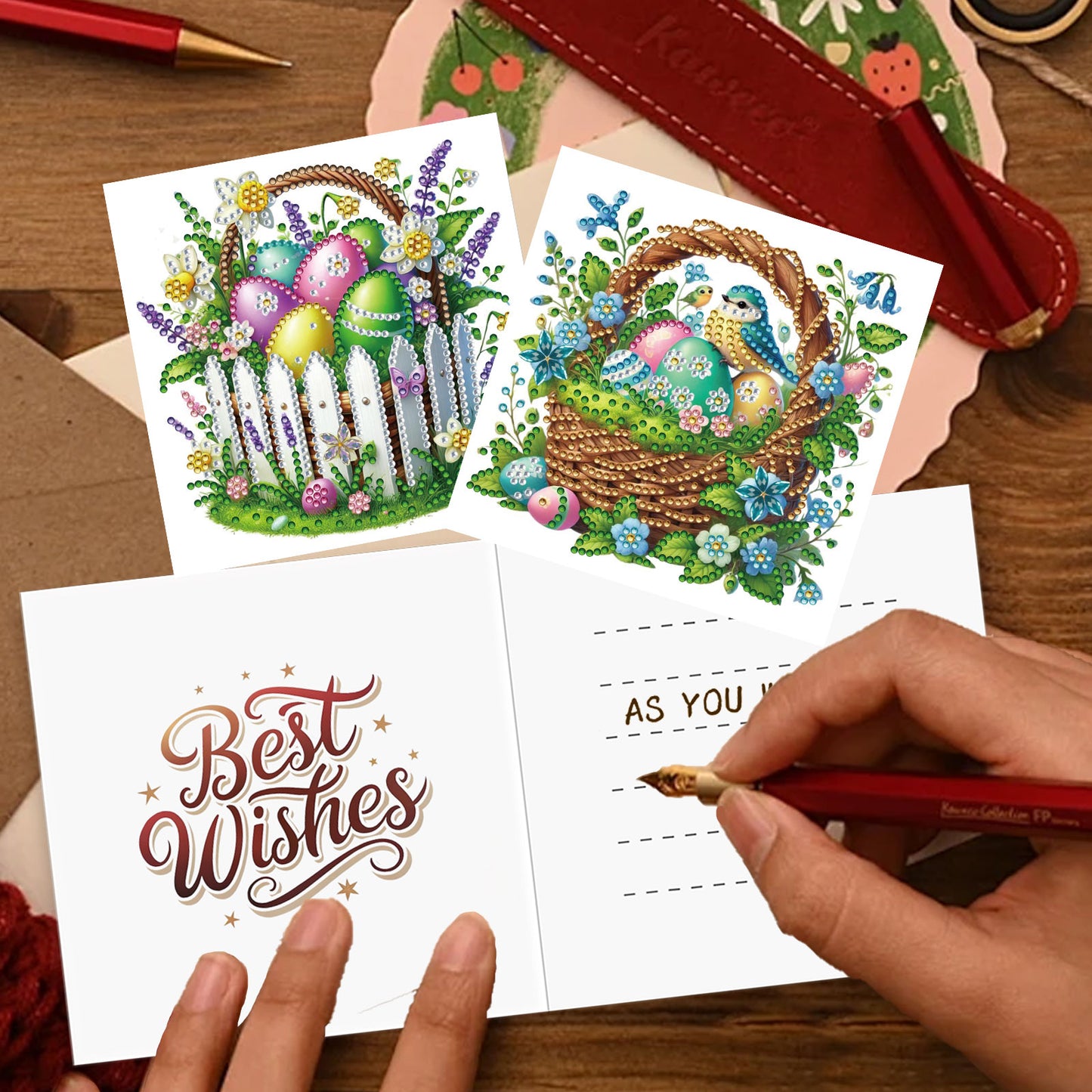 12 Packs Easter Egg Basket DIY Diamond Painting Greeting Card Kit for Adults