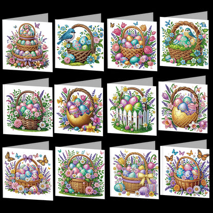 12 Packs Easter Egg Basket DIY Diamond Painting Greeting Card Kit for Adults