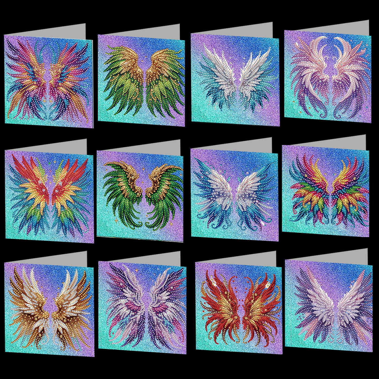 12 Packs Angel Wings DIY Diamond Painting Greeting Card Kit for Adults Gifts