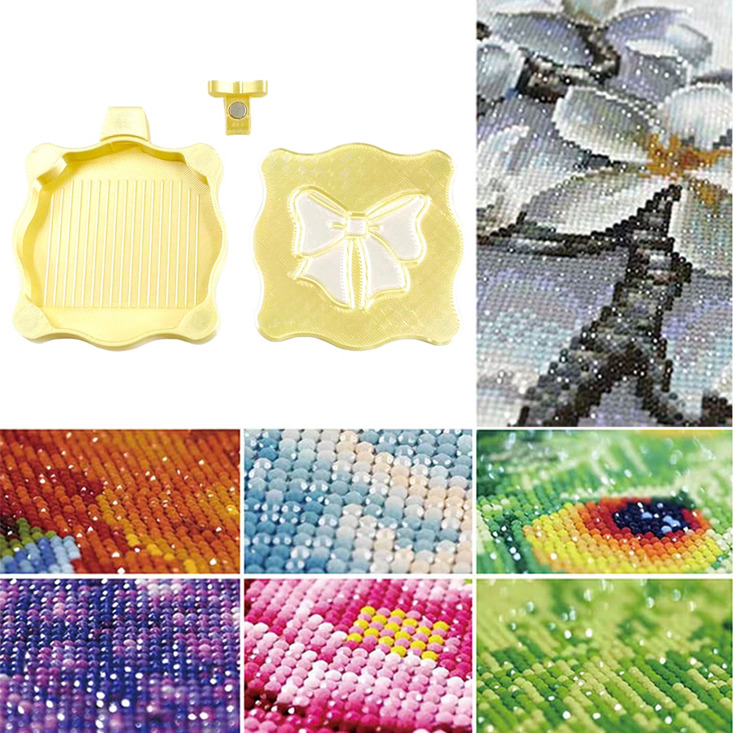 Bowknot DIY Diamond Art Painting Trays Kits with Lid for Adults Crafts (Yellow)