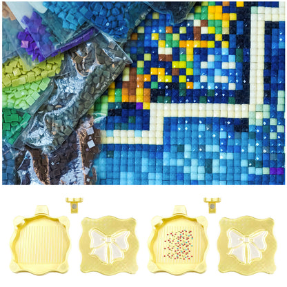 Bowknot DIY Diamond Art Painting Trays Kits with Lid for Adults Crafts (Yellow)