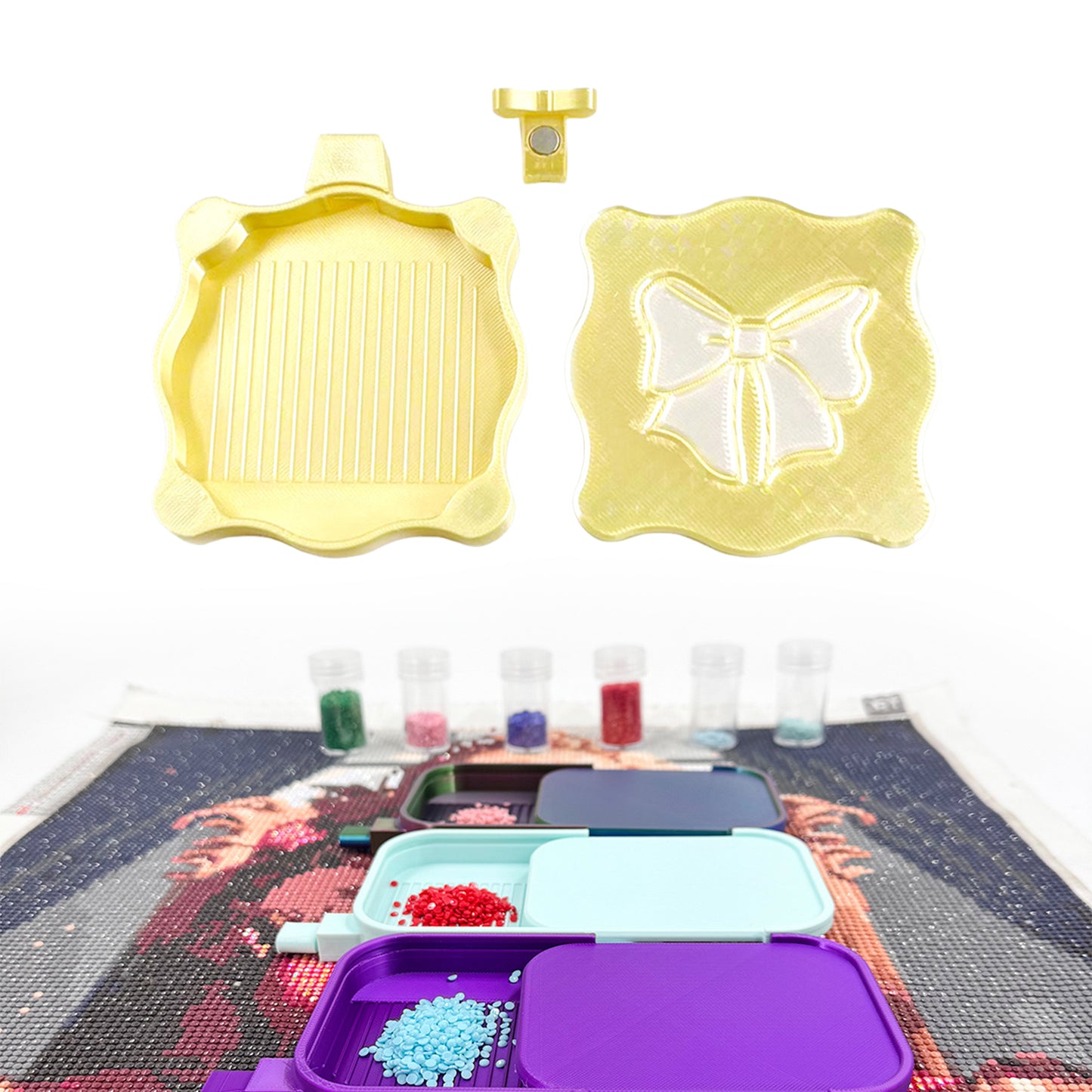 Bowknot DIY Diamond Art Painting Trays Kits with Lid for Adults Crafts (Yellow)