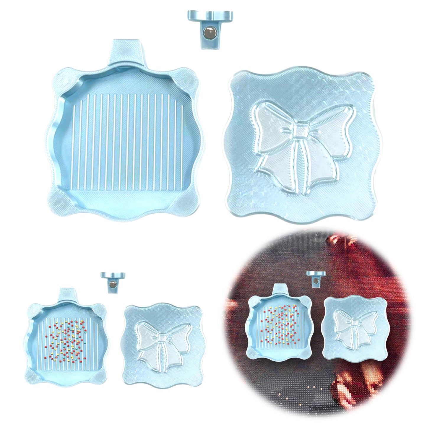 Bowknot DIY Diamond Art Painting Trays Kits with Lid for Adults Crafts (Blue)